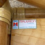 Rattan end table with 1 shelf in vintage oak veneer from the 80s Maugrion