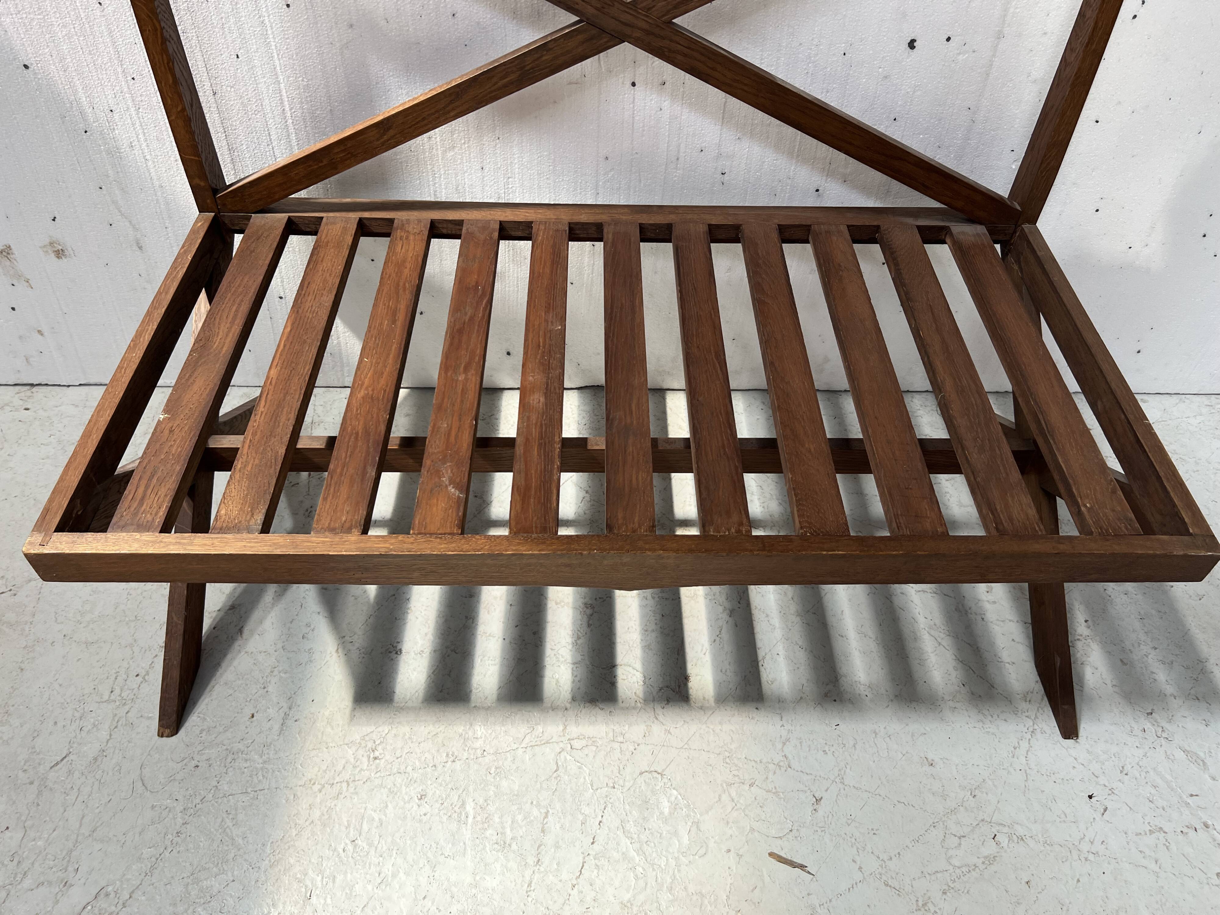 Solid oak terrace bench from the 70s
