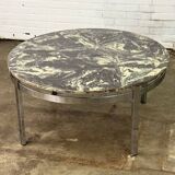Round vintage coffee table with marble top and chrome base