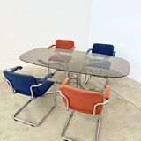 Oval smoked glass and chrome dining table, 1970s