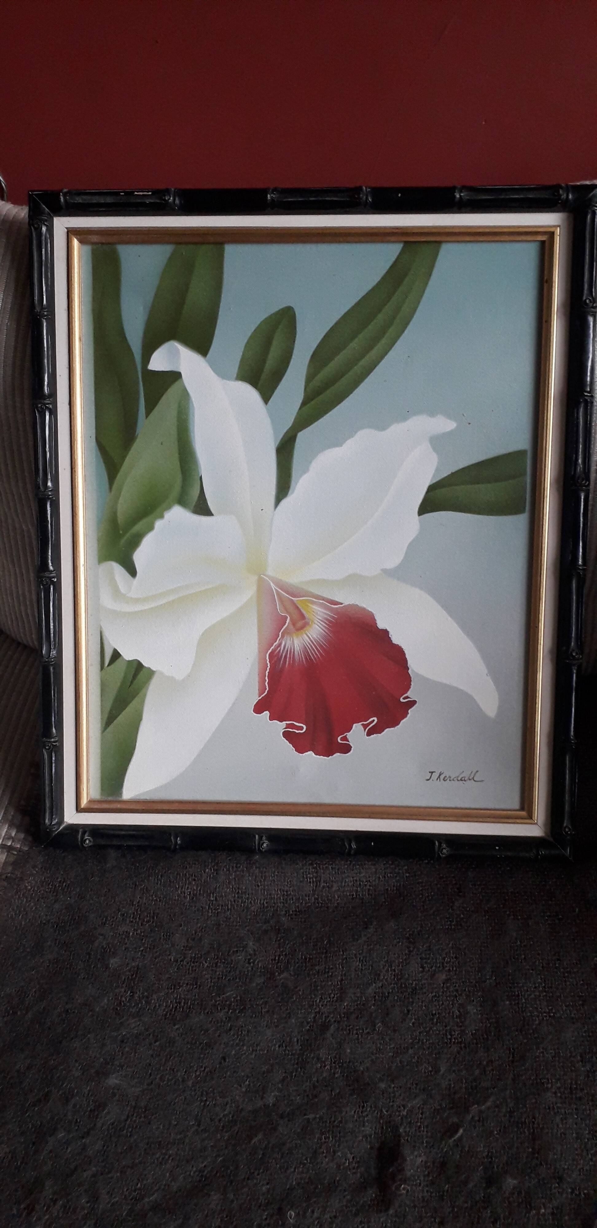 Old oil painting representing a flower