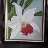 Tableau ancien à l'huile représentant une fleur