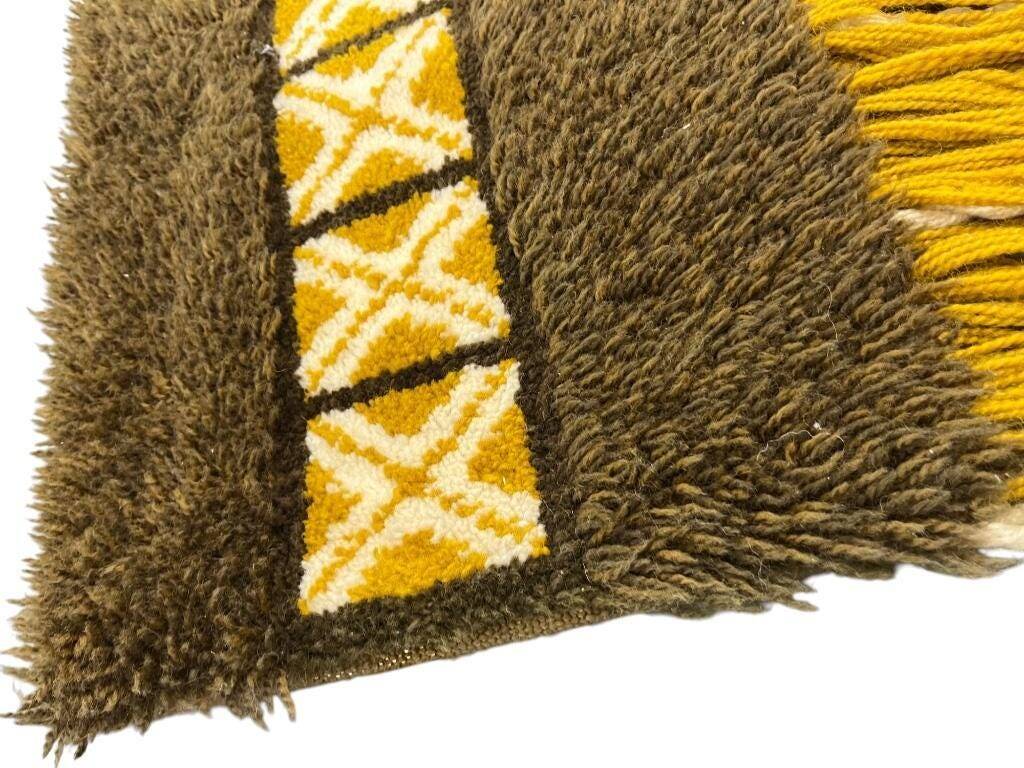 Vintage rug ochre yellow - brown / floor rug / wall tapestry