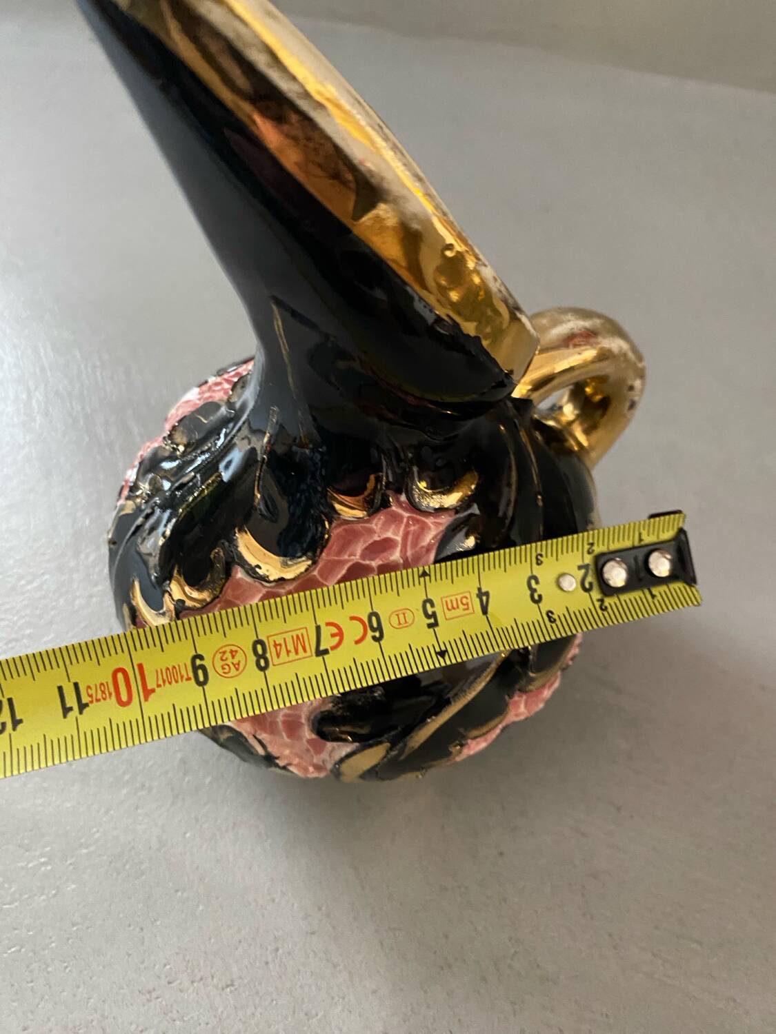 Vallauris vase or Monaco ceramic handmade black pink and gold