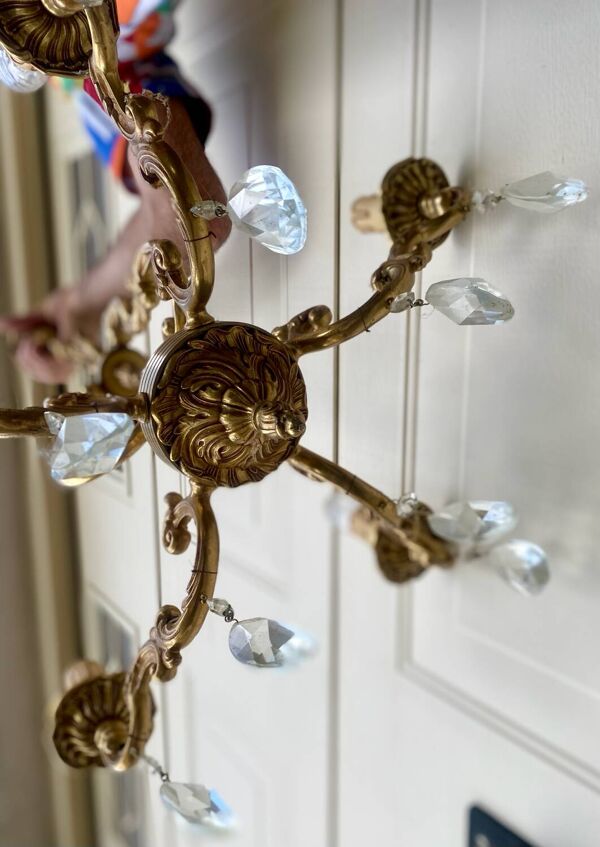 Lustre en laiton et pampilles 5 branches style Louis XV