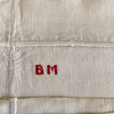 Pair of pillowcases of linen canvas trousseau 1960 modernist reserve linen