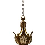 Vintage Bronze & Crystal Beaded Chandelier, 1950s