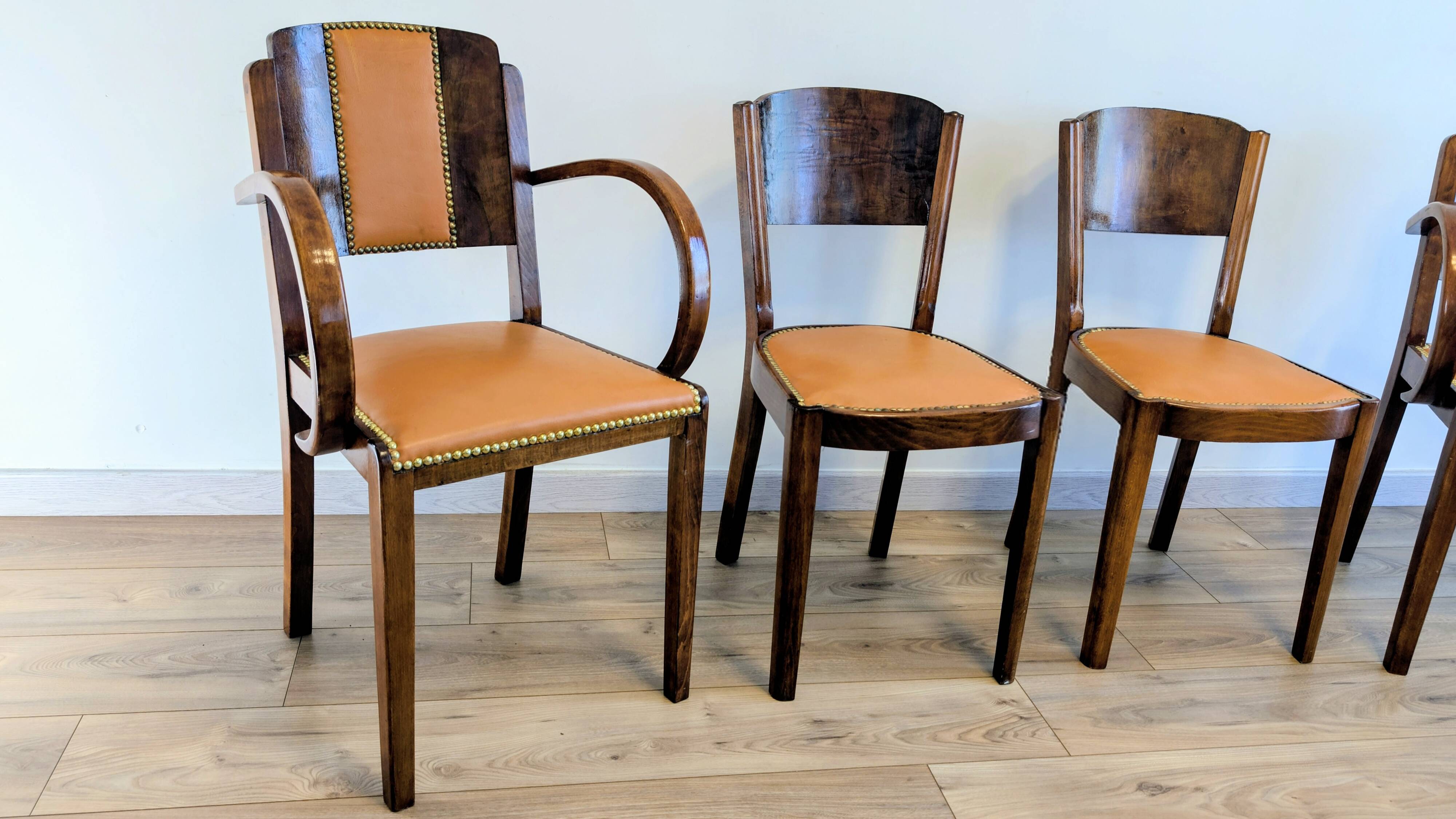 Pair of bridge armchairs and matching chairs – Art Deco style 1950