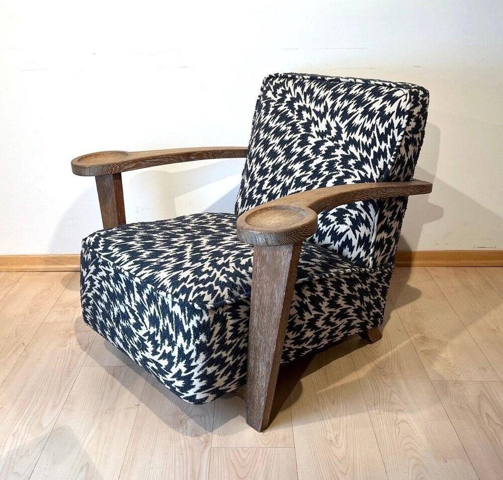Art Deco Limed Oak Club Chair from De Coene, Belgium, 1930s