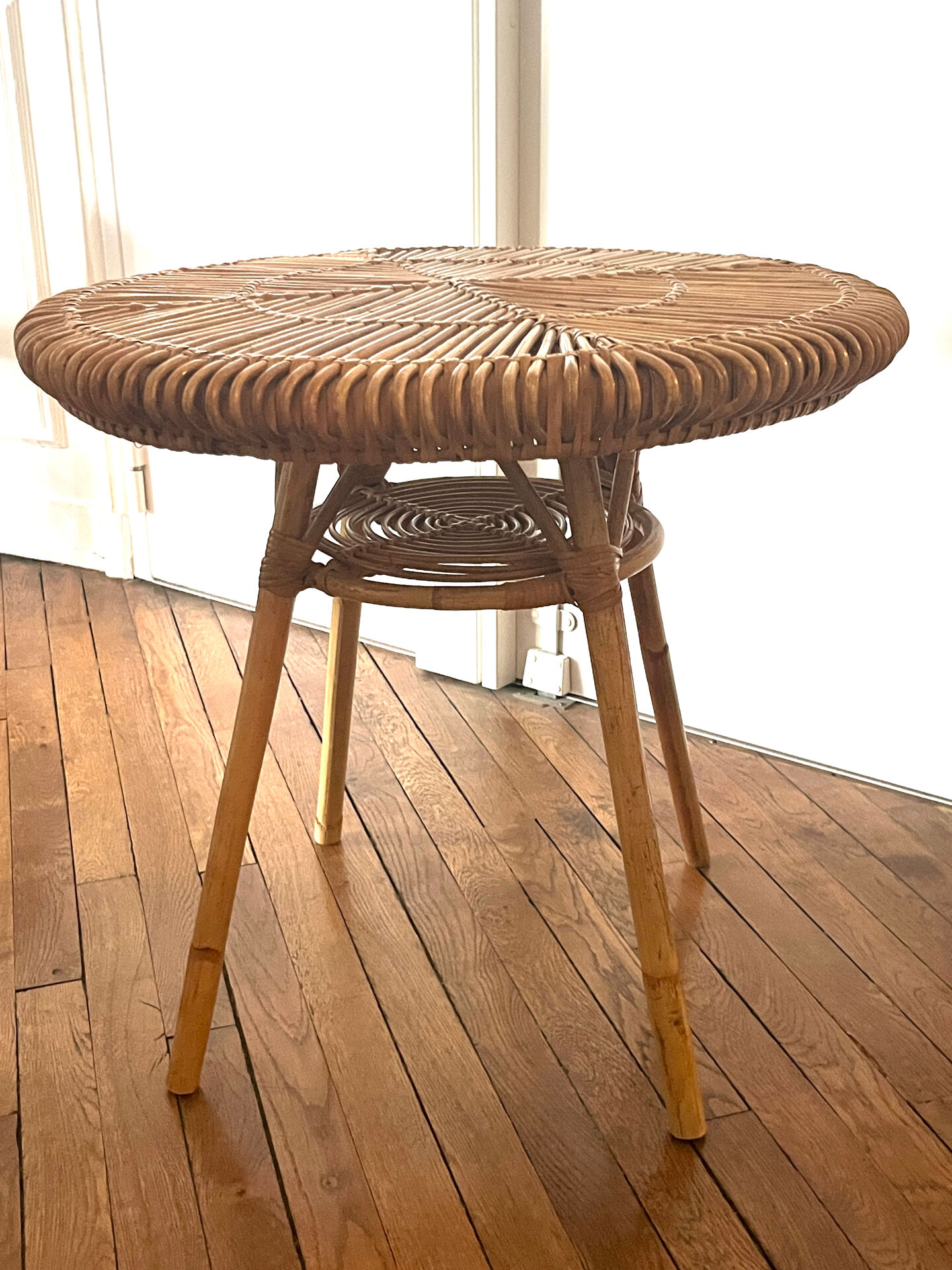 Vintage rattan and bamboo coffee table