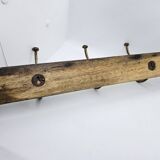 Solid teak coat hook with 3 double cast iron hooks