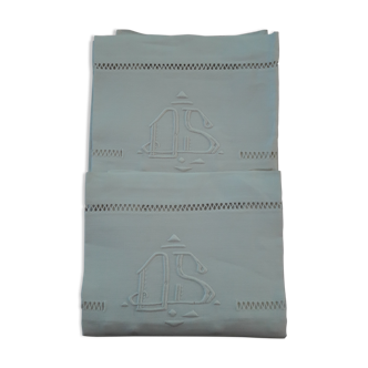 Antique pillowcases linen monogram DS
