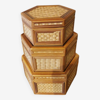 Vintage rattan nesting boxes