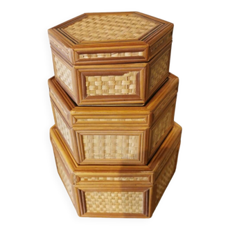 Vintage rattan nesting boxes