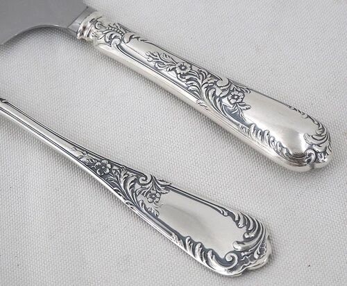 Ercuis Louis XV floral 5-piece service, ragout, fish, cake silver-plated metal