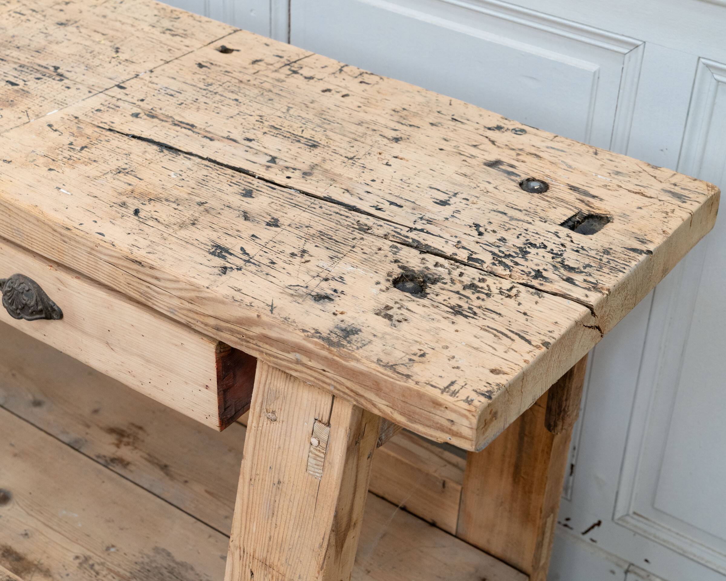 Old pine workbench completely stripped, 1940