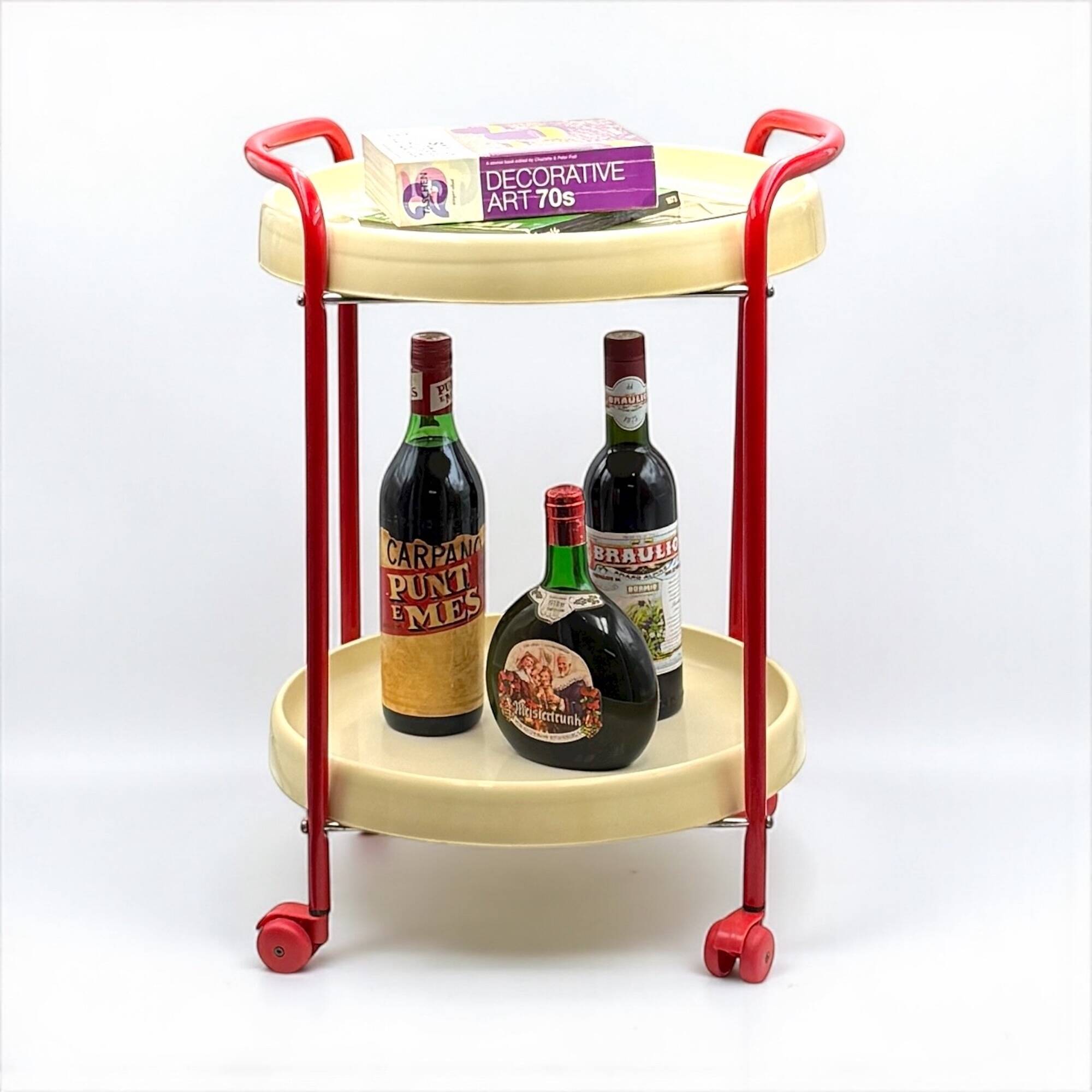 Vintage 1960s Red and Beige Bar Cart
