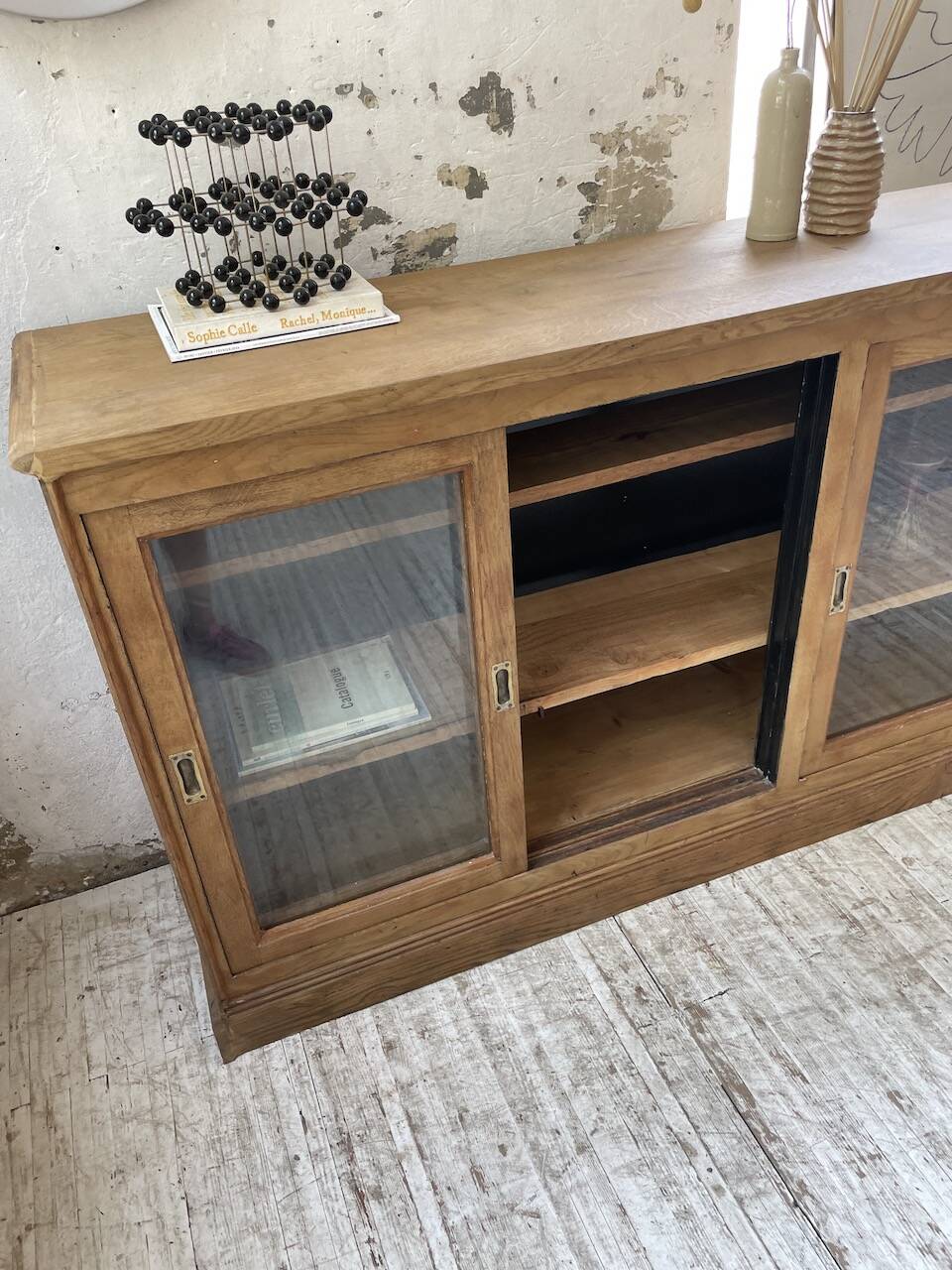 Oak sideboard with glass doors