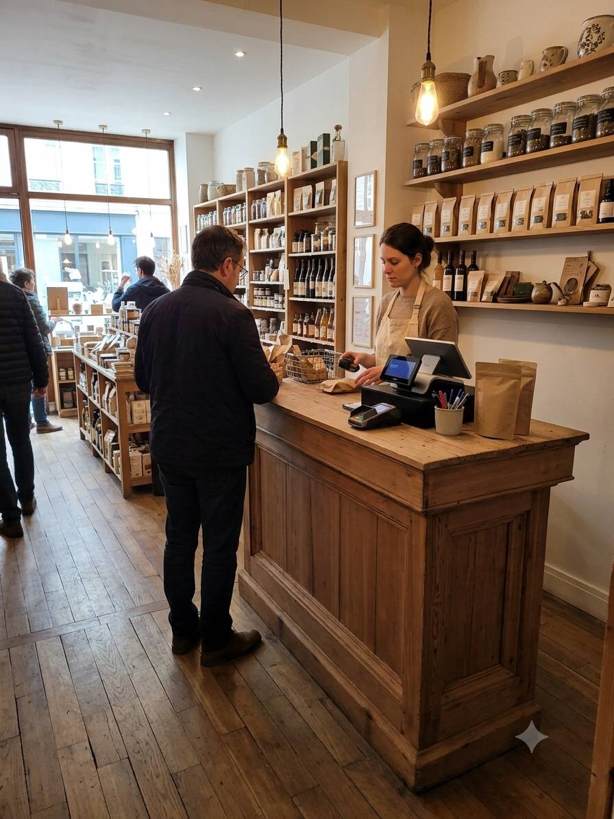 Comptoir ancien de bistrot en sapin