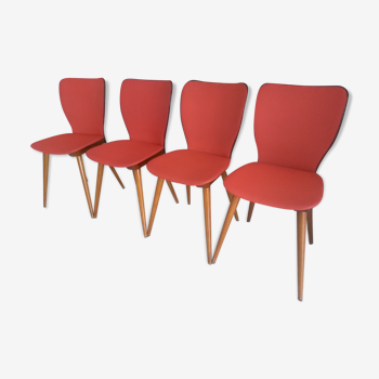 Suite de 4 chaises de bistrot Baumann 800 par le Designer Suisse Max Bill années 1950