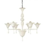 Contemporary Italian 6-Arm White Murano Glass Chandelier