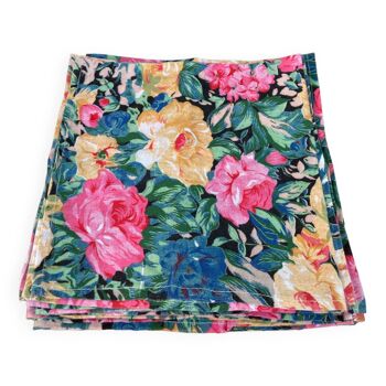 12 serviettes de tablées tissu à fleurs vintage 1970