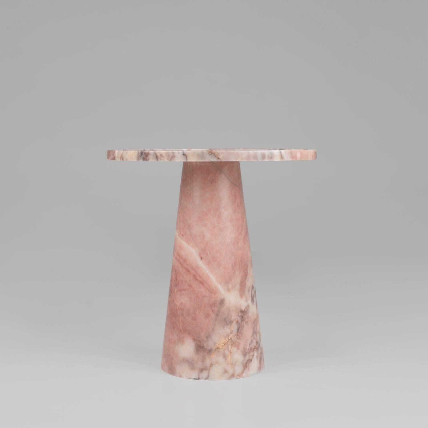 Pedestal cone side table in pink marble