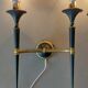 Pair of Maison Arlus torchiere sconces in gold brass and black lacquered 1960