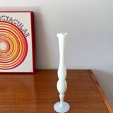 Slender serrated white opaline vase from the 50s and 60s