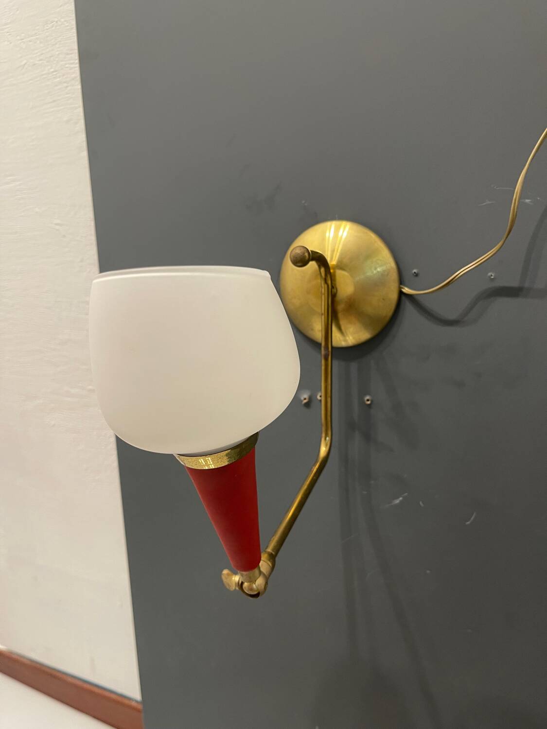Vintage Brass & Red Adjustable Sconces – Set of 2 (1950s)