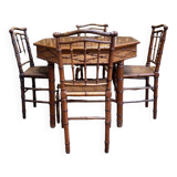 Ensemble table et 4 chaises en bois effet bambou
