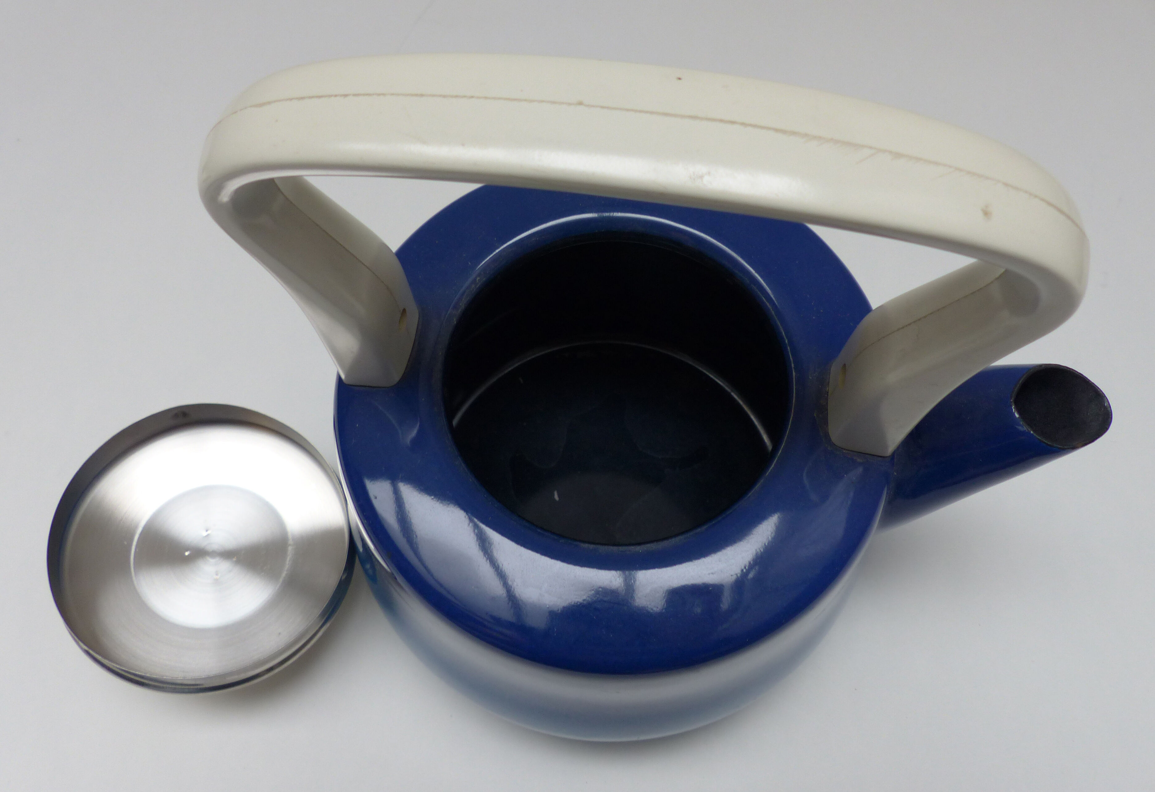 Old blue enamelled kettle