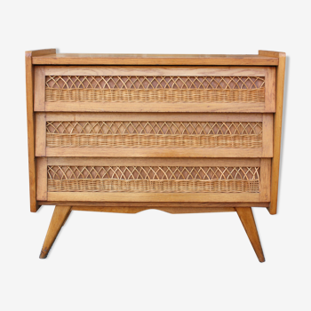 Oak and rattan dresser