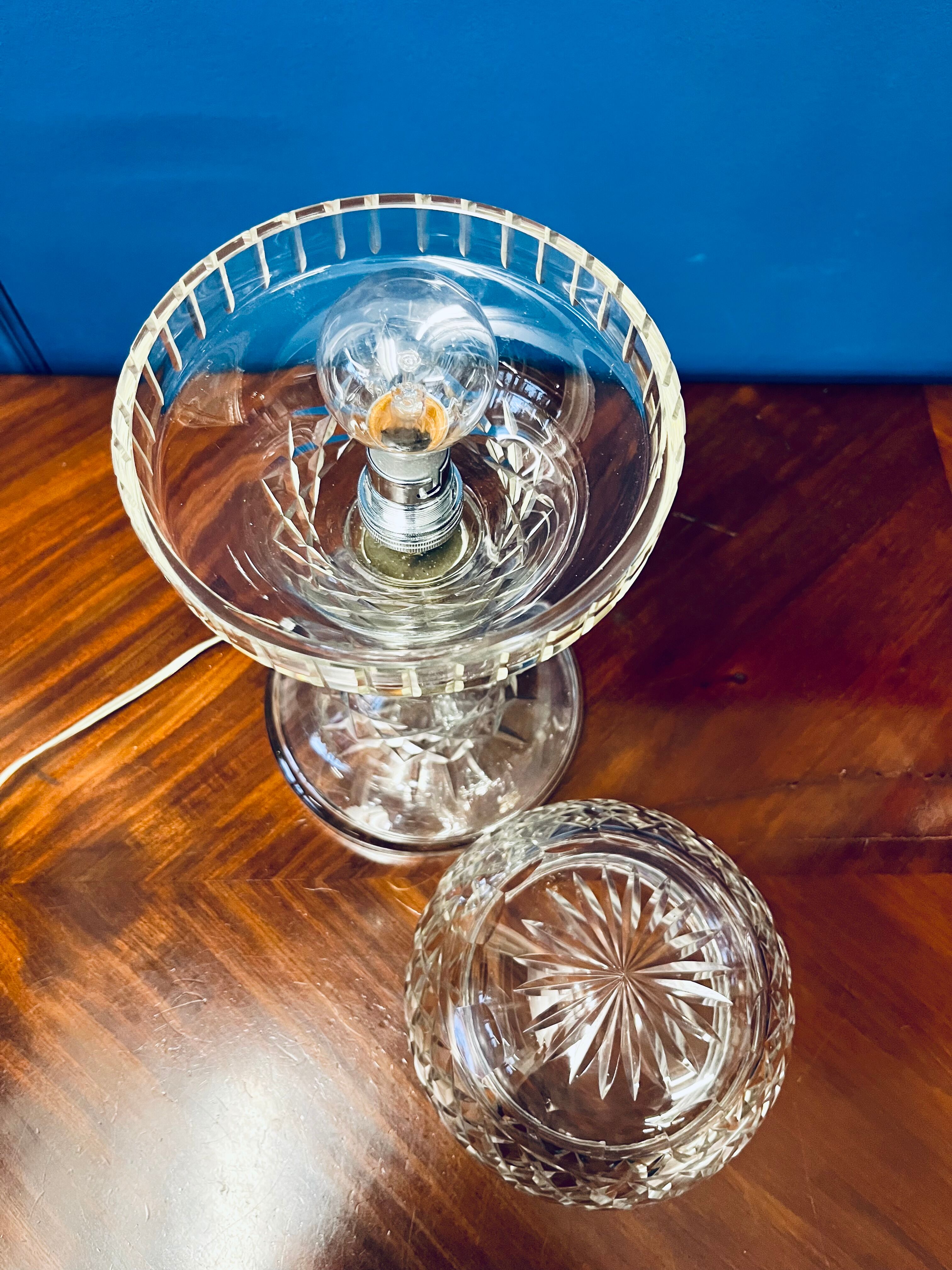 Antique art deco crystal boudoir lamp