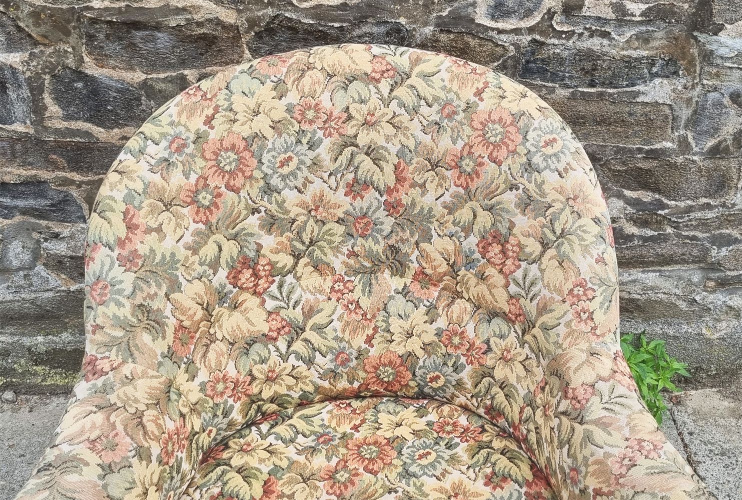 Toad armchair floral tapestry vintage 50s