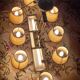 Vintage chandelier in gilded brass, chromed metal and plexiglass from the 1950s