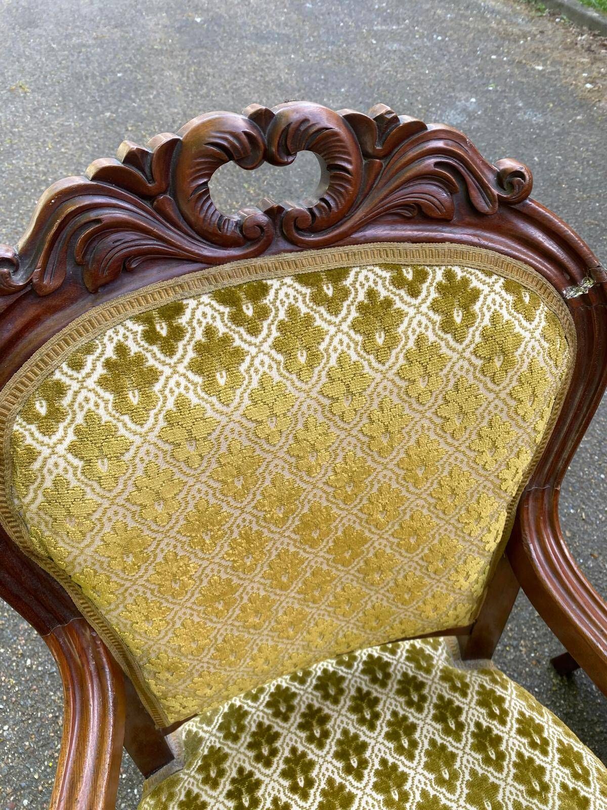2 Louis XV cabriolet armchairs in wood and embroidered golden fabric.