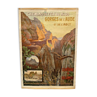 Original poster chemin de fer du midi gorges de l'aude, galamus, e.demonbé