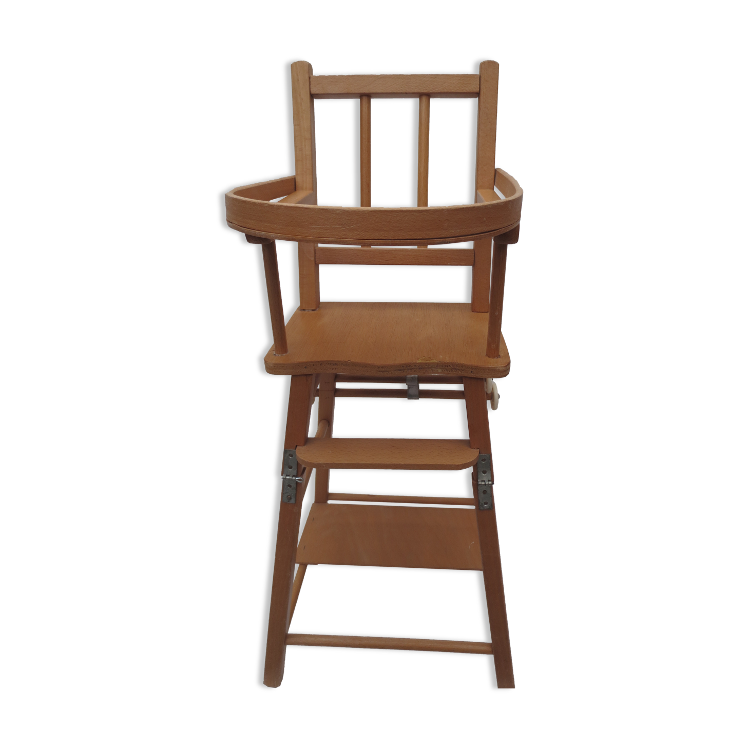 doll high chair with bars, light wood