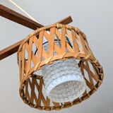 Suspension in teak and rattan, Doria Leuchten from the 1950s.