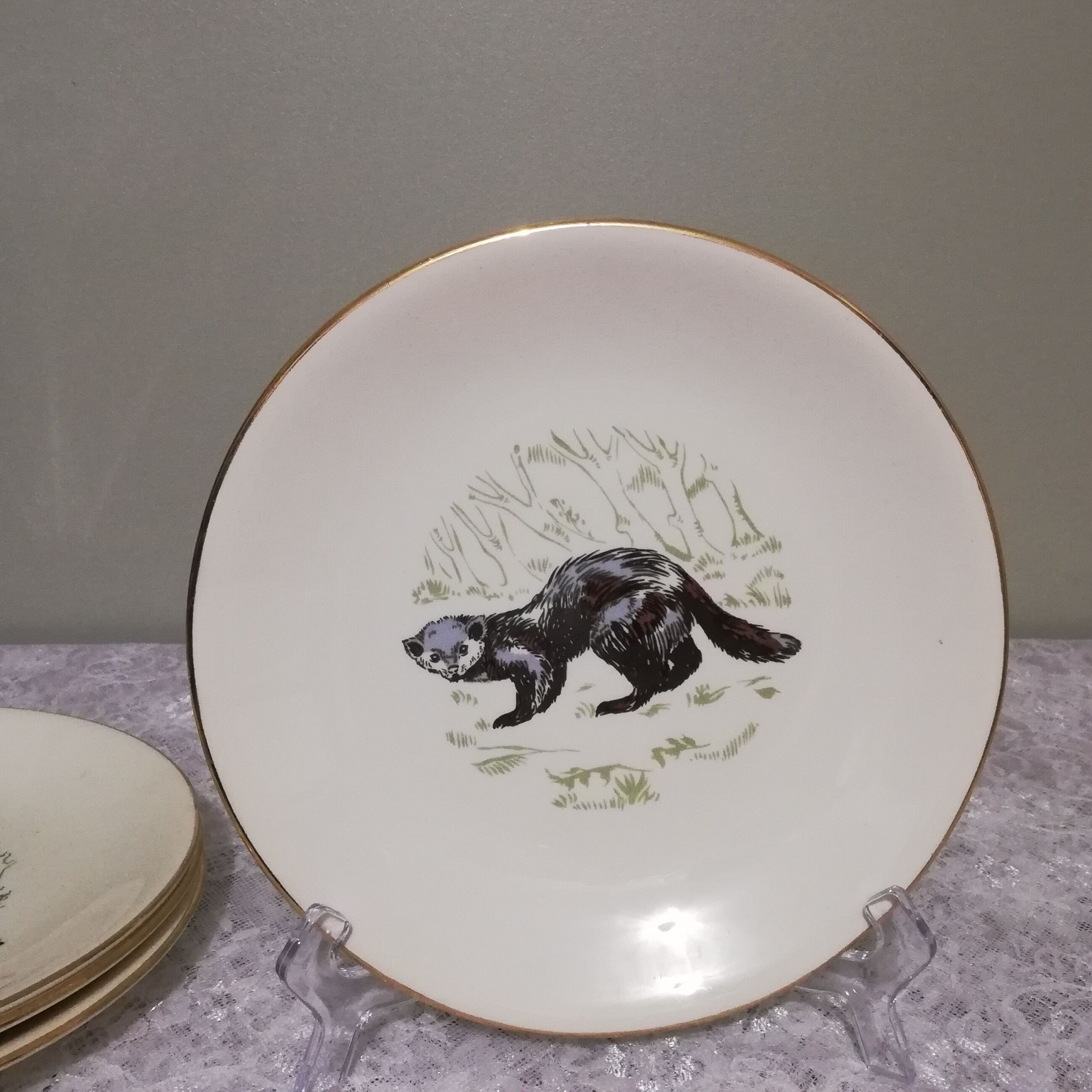 6 assiettes plates Gien Marly "animaux des forêts"
