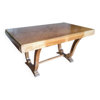 Table salle à manger en noyer vintage pieds lyres 1958 avec 2 rallonges