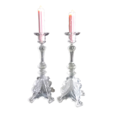 Pair of pressed molded glass candlesticks from Val St Lambert model Griffon