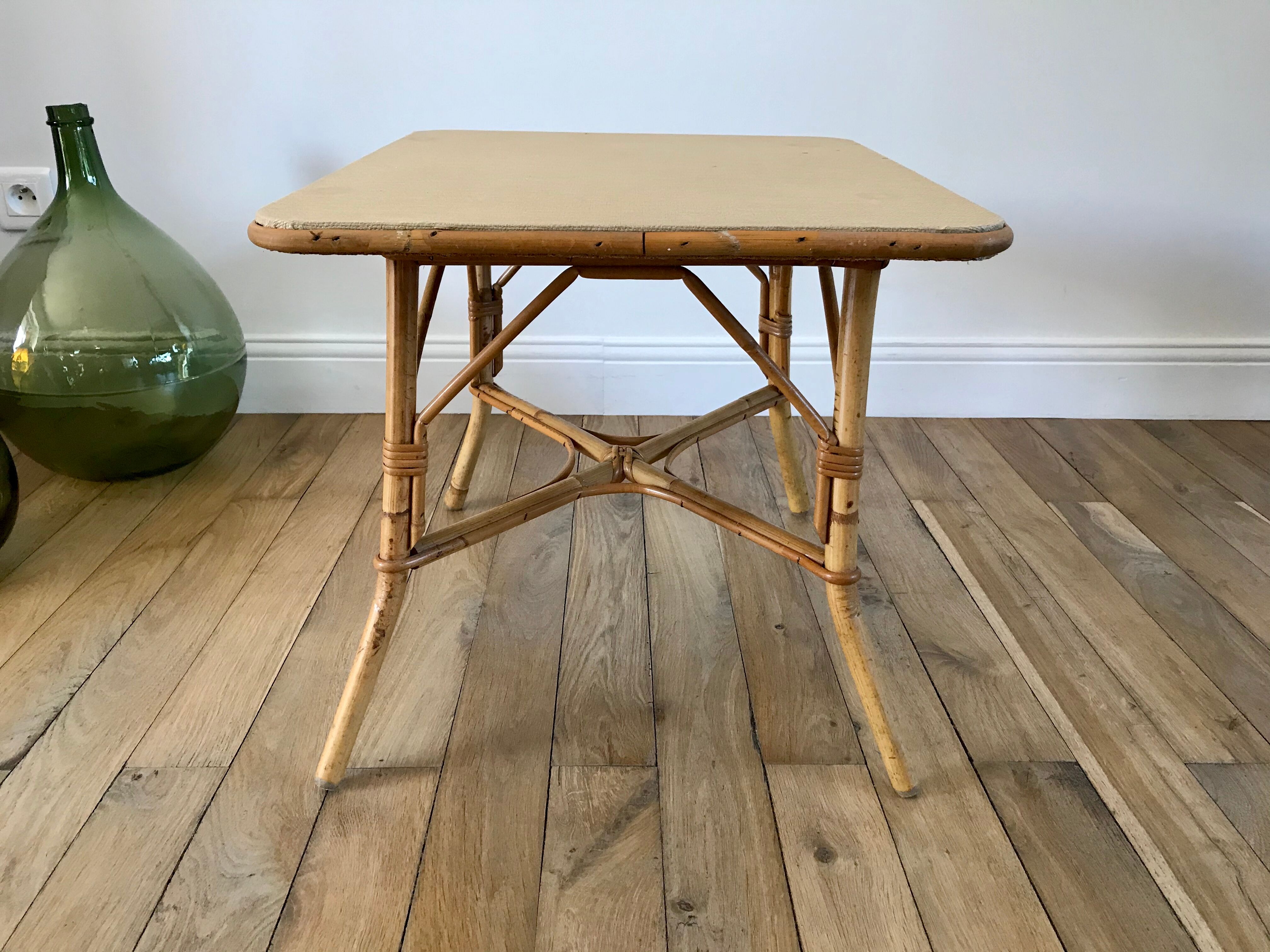 Coffee table in rattan and bamboo 60s