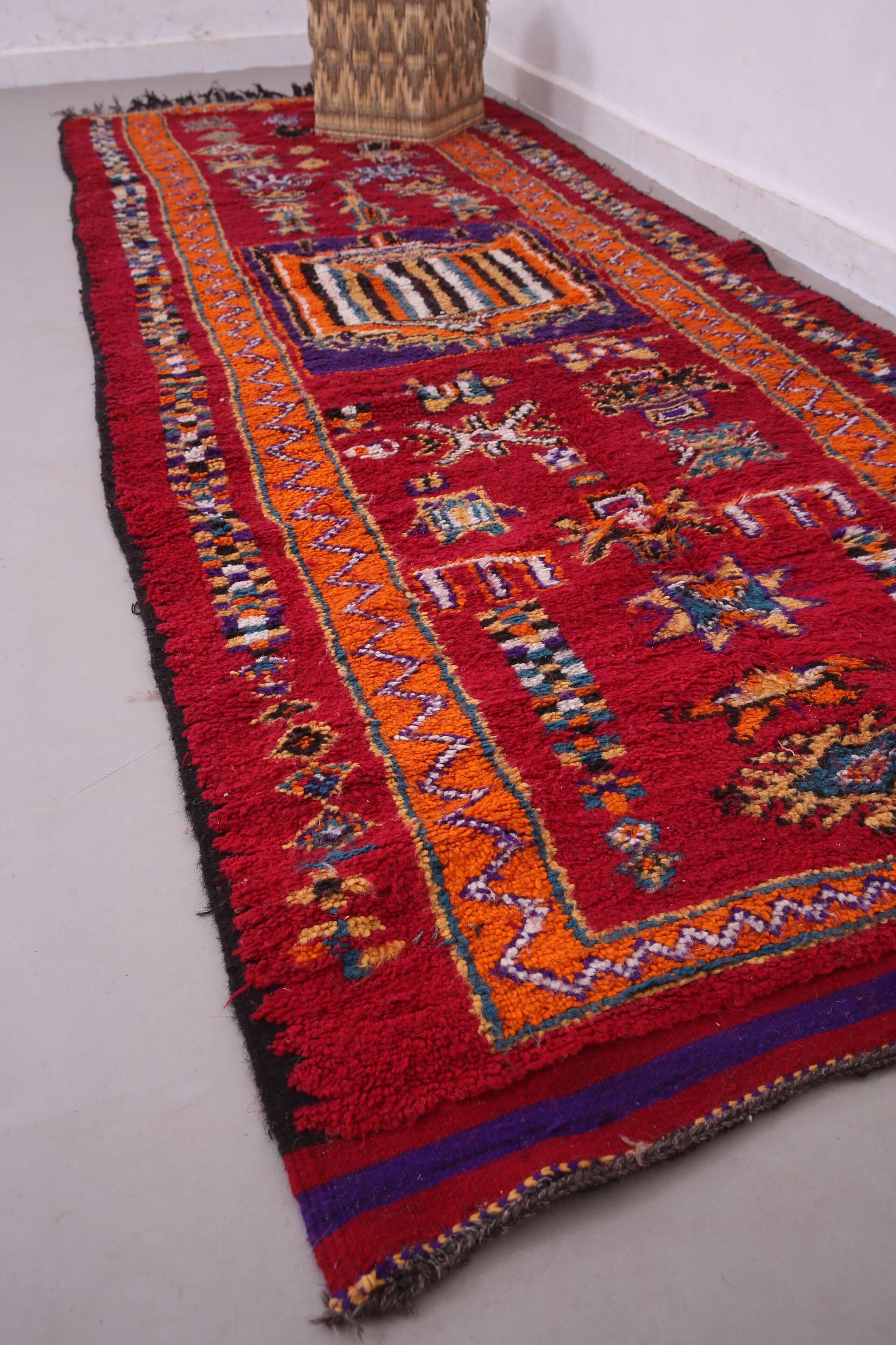 Red Vintage Moroccan Runner Rug 137 x 363 cm - Berber Wool Rug Hallway