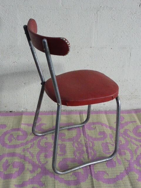 Chair in red leatherette and chrome metal vintage 1950