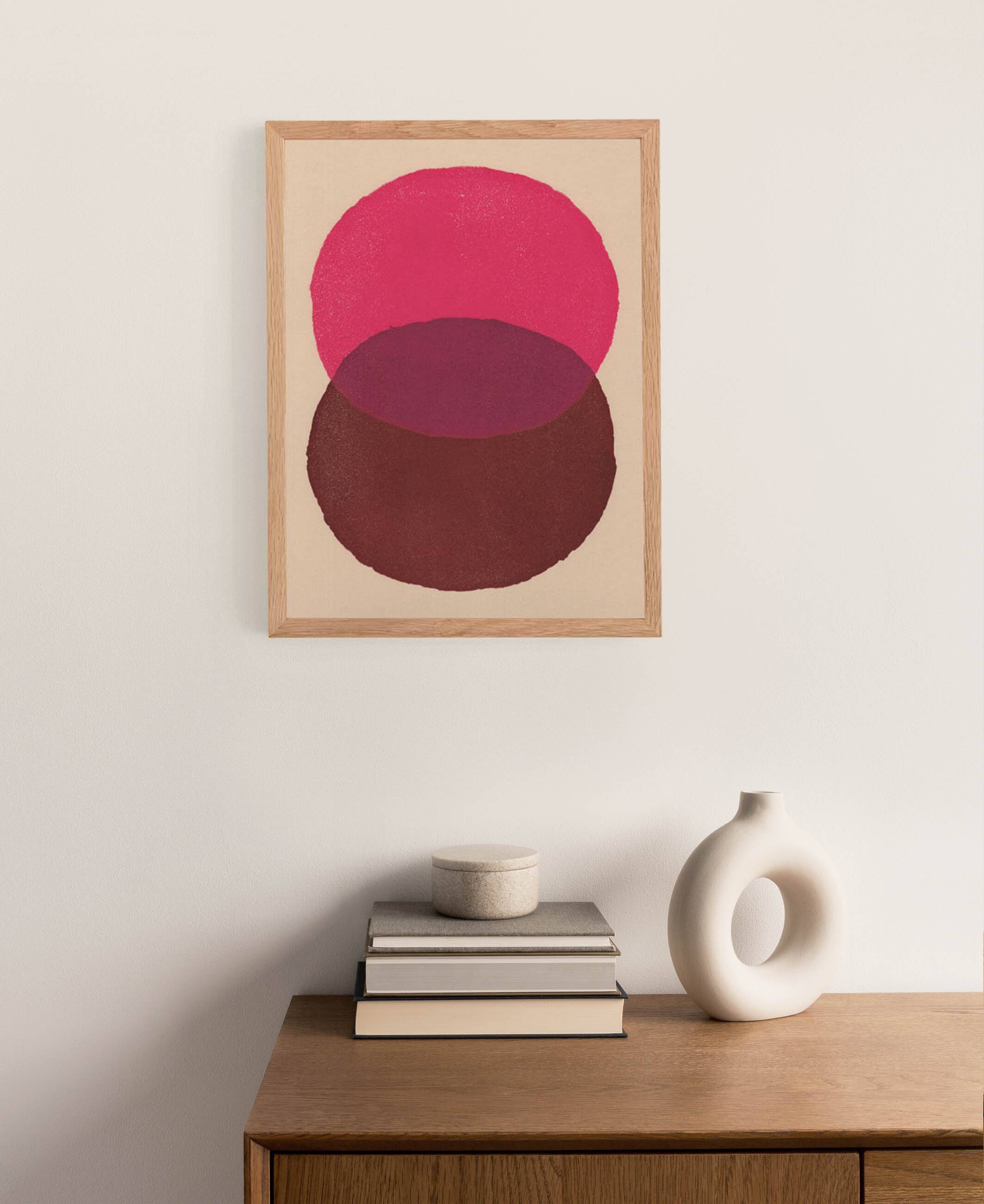 Peinture sur papier 30x40 rose et marron signée Eawy