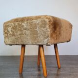 Norwegian sheepskin wing armchair with ottoman 1950