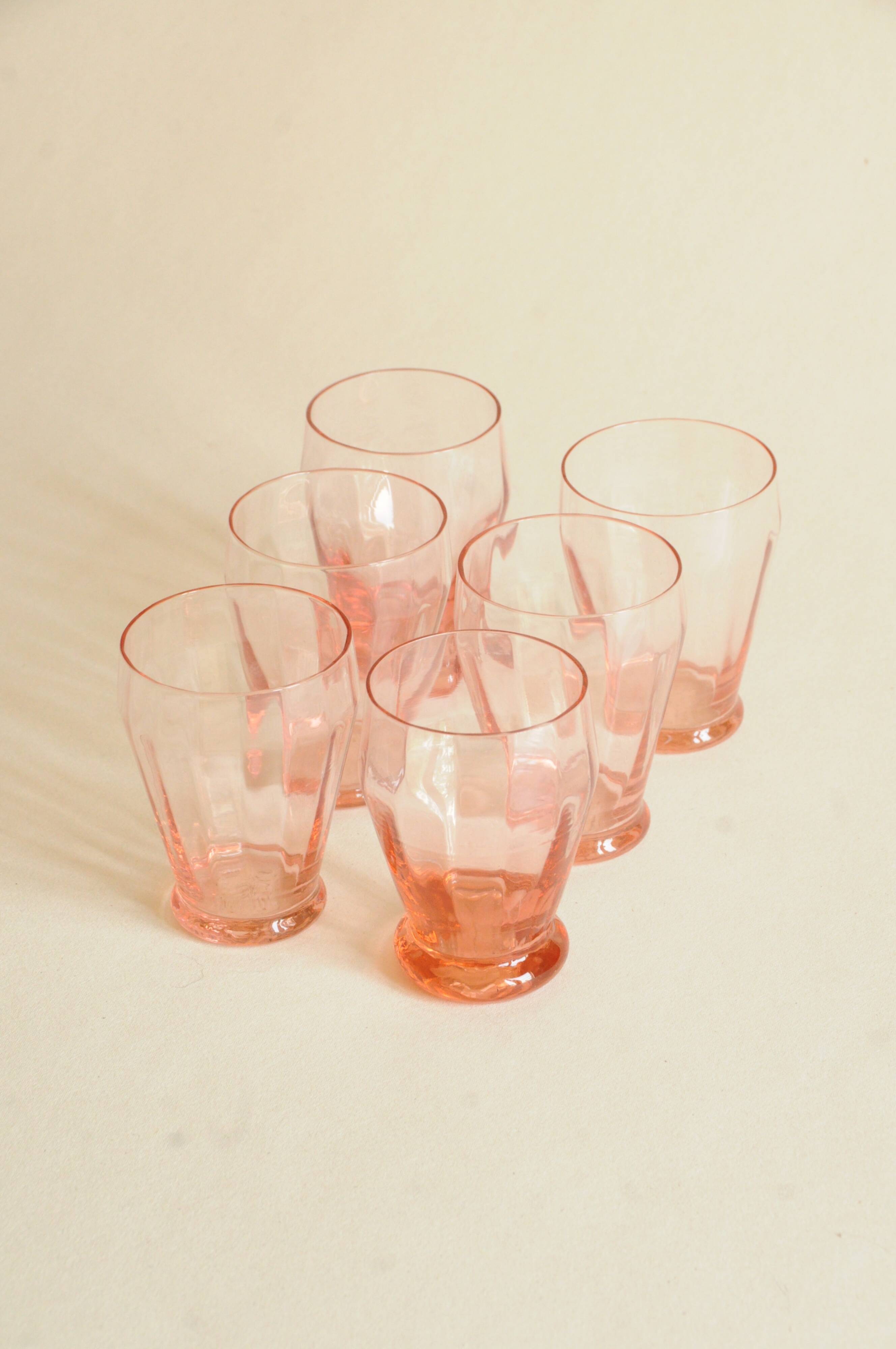 Vintage Art Deco Coloured Table Glassware Set in Transparent Pink Glass