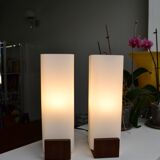 Pair of Louis Kalff opaline and teak wall lights from the 50s/60s